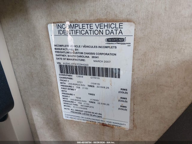 Продаж на аукціоні авто 2007 Freightliner Chassis X Line Motor Home, vin: 4UZACJDT47CZ44300, номер лоту: 45158784