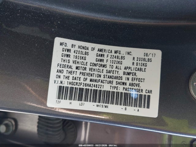 1HGCR2F36HA246221 Honda ACCORD LX