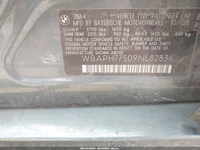 Aukcja sprzedaży 2009 Bmw 328i, vin: WBAPH77509NL82836, numer aukcji: 45158860