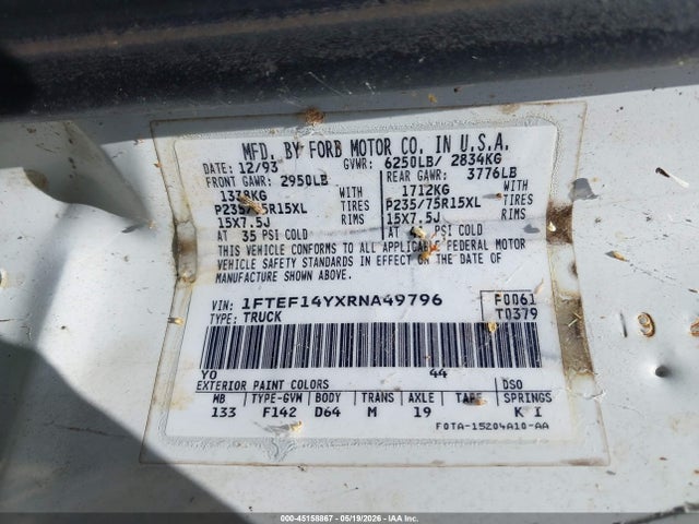 Продажа на аукционе авто 1994 Ford F150, vin: 1FTEF14YXRNA49796, номер лота: 45158867