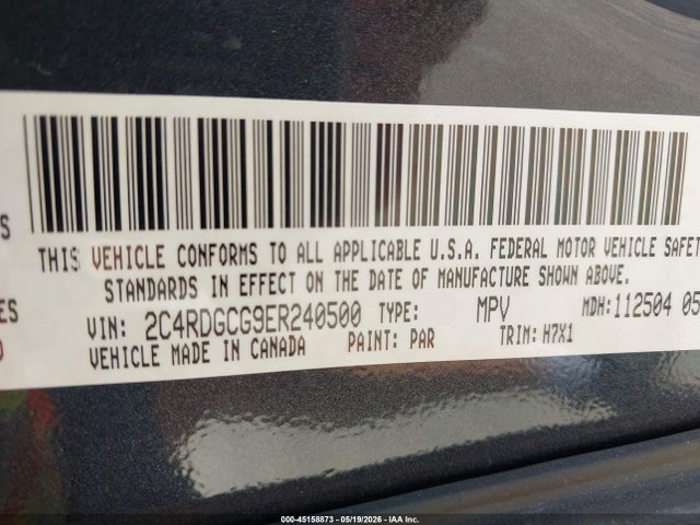 2014 Dodge Grand Caravan Sxt მანქანა იყიდება აუქციონზე, vin: 2C4RDGCG9ER240500, აუქციონის ნომერი: 45158873