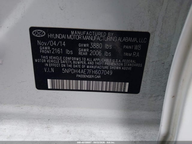 Aukcja sprzedaży 2015 Hyundai Elantra Se, vin: 5NPDH4AE7FH607049, numer aukcji: 45158887