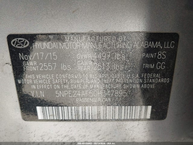 2016 Hyundai Sonata Se მანქანა იყიდება აუქციონზე, vin: 5NPE24AF5GH347895, აუქციონის ნომერი: 45158902