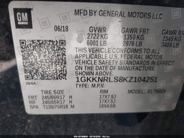 GMC Acadia Sle-1 2019 1GKKNRLS8KZ104251 Image 9