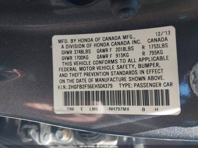 Honda Civic Lx 2014 2HGFB2F56EH504379 Image 9