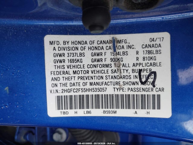 Honda Civic Lx 2017 2HGFC2F55HH535057 Image 9