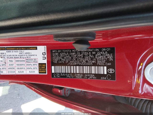2022 Toyota Prius Prime Limited მანქანა იყიდება აუქციონზე, vin: JTDKAMFPXN3203405, აუქციონის ნომერი: 45158974