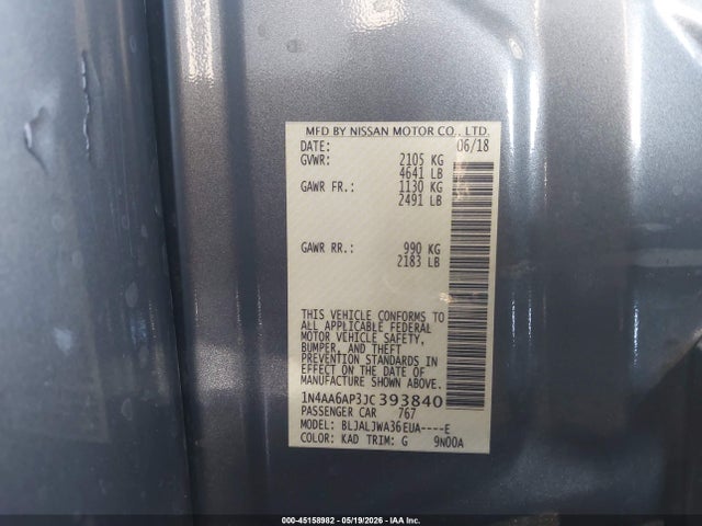 Nissan Maxima 3.5 Sv 2018 1N4AA6AP3JC393840 Image 9