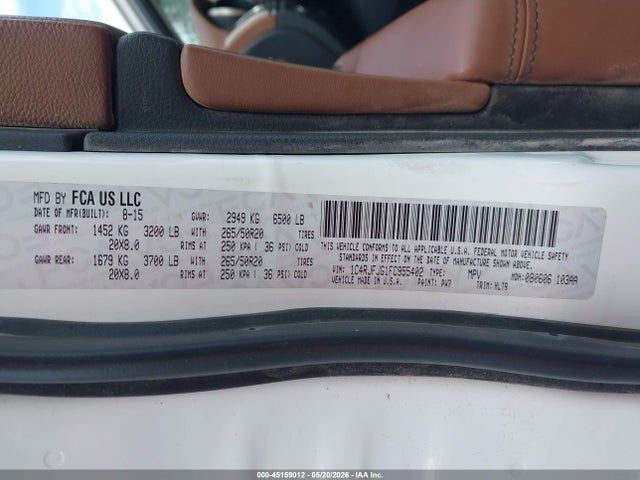 Auction sale of the 2015 Jeep Grand Cherokee Summit, vin: 1C4RJFJG1FC955402, lot number: 45159012