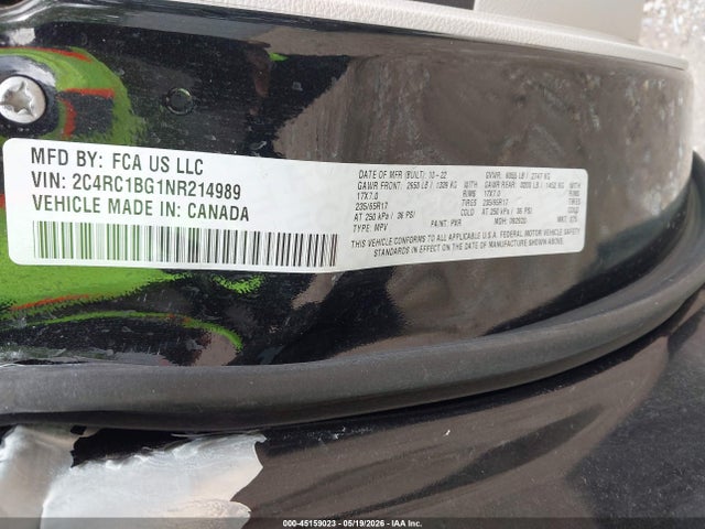 2022 Chrysler Pacifica Touring L მანქანა იყიდება აუქციონზე, vin: 2C4RC1BG1NR214989, აუქციონის ნომერი: 45159023