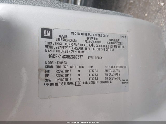 Продаж на аукціоні авто 2008 Chevrolet Silverado 1500 Work Truck, vin: 1GCEK14X88Z307677, номер лоту: 45159035