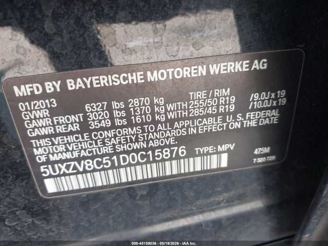 Aukcja sprzedaży 2013 Bmw X5 Xdrive50i, vin: 5UXZV8C51D0C15876, numer aukcji: 45159036