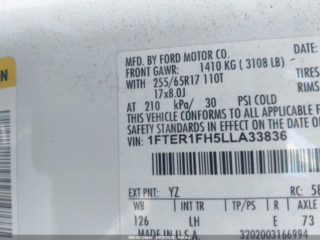 Ford RANGER XL 2020 1FTER1FH5LLA33836 Image 9