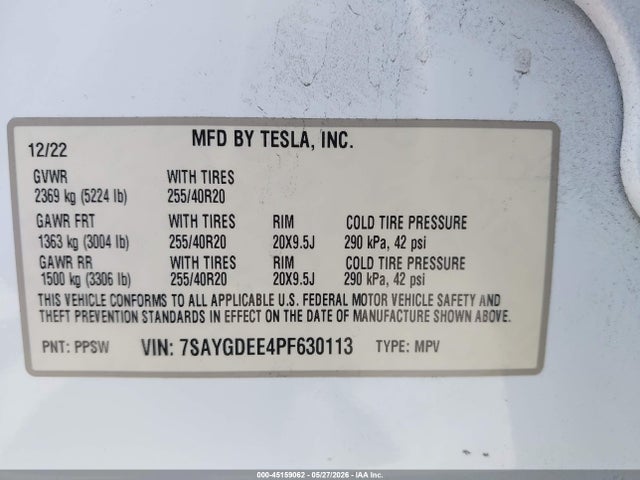 Aukcja sprzedaży 2023 Tesla Model Y Awd/long Range Dual Motor All-wheel Drive, vin: 7SAYGDEE4PF630113, numer aukcji: 45159062