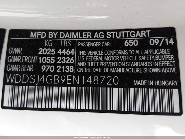 Aukcja sprzedaży 2014 Mercedes-benz Cla 250 4matic, vin: WDDSJ4GB9EN148720, numer aukcji: 45159067
