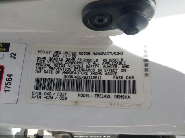 Aukcja sprzedaży 2009 Toyota Corolla S, vin: 1NXBU40EX9Z113911, numer aukcji: 45159121