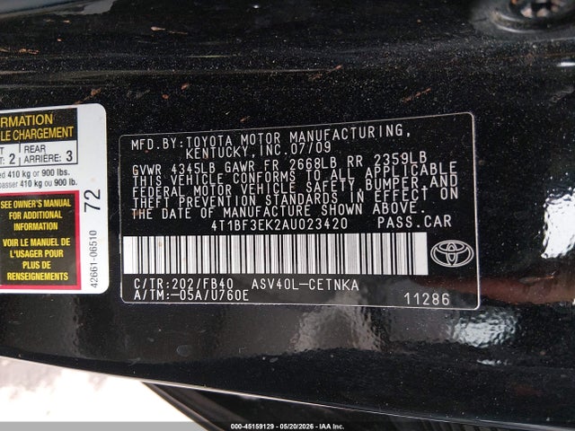 Продажа на аукционе авто 2010 Toyota Camry Le, vin: 4T1BF3EK2AU023420, номер лота: 45159129