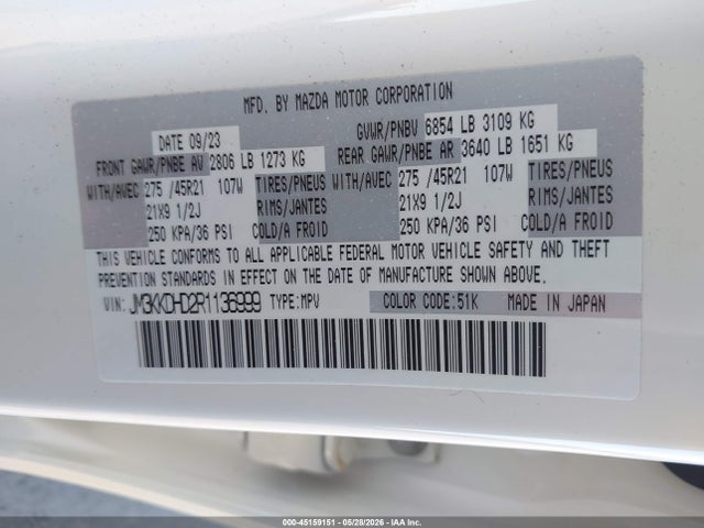 Продаж на аукціоні авто 2024 Mazda Cx-90 3.3 Turbo Premium, vin: JM3KKDHD2R1136999, номер лоту: 45159151