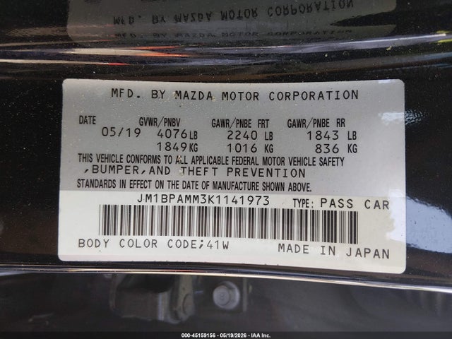 Aukcja sprzedaży 2019 Mazda Mazda3 Preferred Package, vin: JM1BPAMM3K1141973, numer aukcji: 45159156