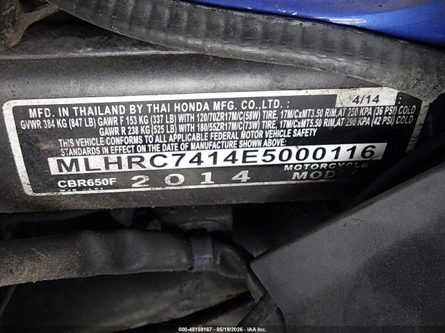 Honda Cbr650 F 2014 MLHRC7414E5000116 Image 10