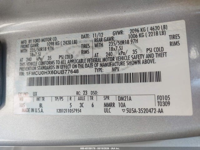 Продаж на аукціоні авто 2013 Ford Escape Sel, vin: 1FMCU0HX6DUB77648, номер лоту: 45159179