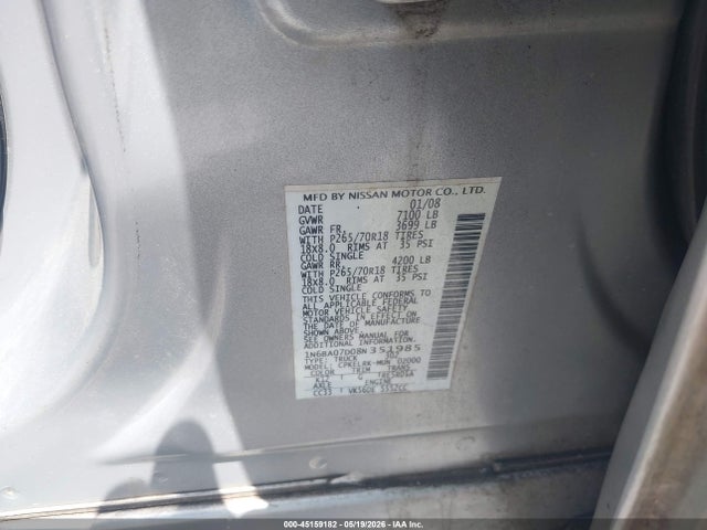Aukcja sprzedaży 2008 Nissan Titan Le/se, vin: 1N6BA07D08N351985, numer aukcji: 45159182