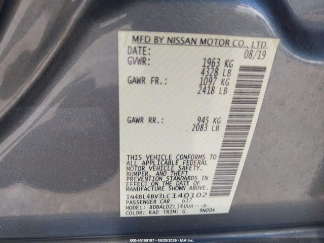 1N4BL4BV3LC140102 Nissan Altima S Fwd
