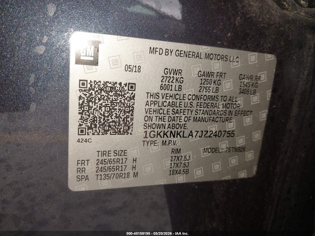 GMC Acadia Sle-1 2018 1GKKNKLA7JZ240755 Image 9