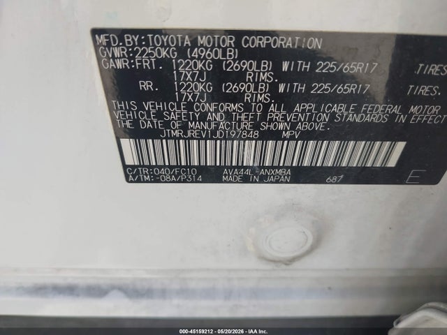 Aukcja sprzedaży 2018 Toyota Rav4 Hybrid Xle, vin: JTMRJREV1JD197848, numer aukcji: 45159212