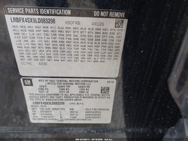 45159213 :رقم المزاد ، LRBFX4SX9LD083298 vin ، 2020 Buick Envision Awd Premium Ii مزاد بيع