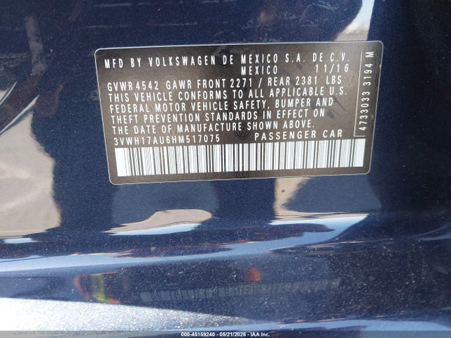 Aukcja sprzedaży 2017 Volkswagen Golf Alltrack Tsi S/tsi Se/tsi Sel, vin: 3VWH17AU6HM517075, numer aukcji: 45159240