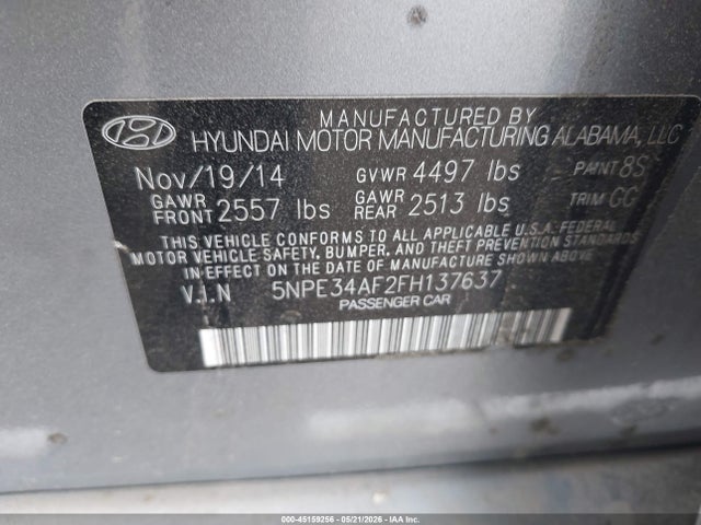 Hyundai Sonata Limited 2015 5NPE34AF2FH137637 Image 9