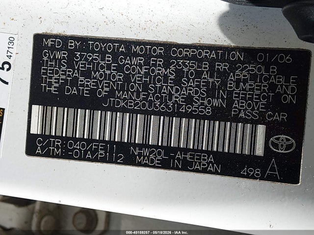 Aukcja sprzedaży 2006 Toyota Prius, vin: JTDKB20U363149558, numer aukcji: 45159257