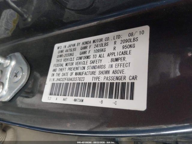 Aukcja sprzedaży 2010 Acura Tsx 2.4, vin: JH4CU2F68AC037823, numer aukcji: 45159268
