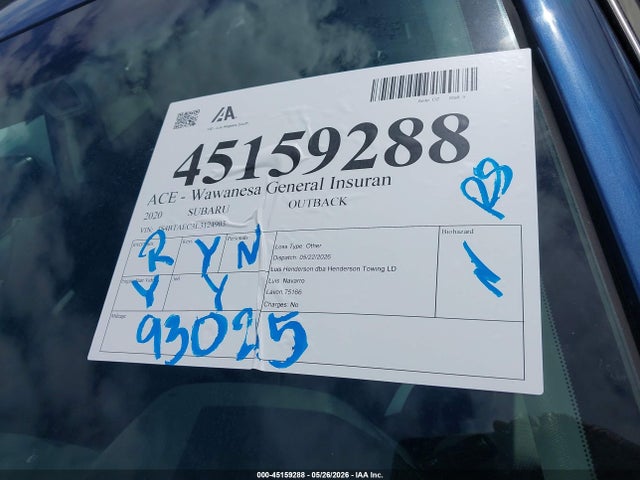 Продаж на аукціоні авто 2020 Subaru Outback Premium, vin: 4S4BTAEC3L3124903, номер лоту: 45159288