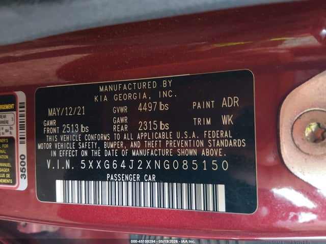 5XXG64J2XNG085150 KIA K5 Gt-line