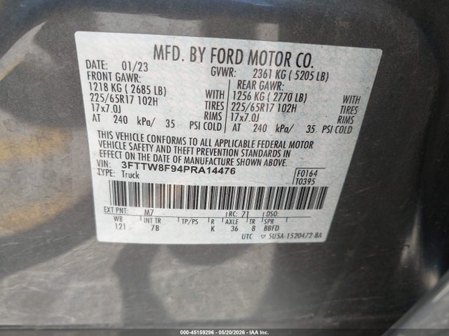 45159296 :رقم المزاد ، 3FTTW8F94PRA14476 vin ، 2023 Ford Maverick Xlt مزاد بيع