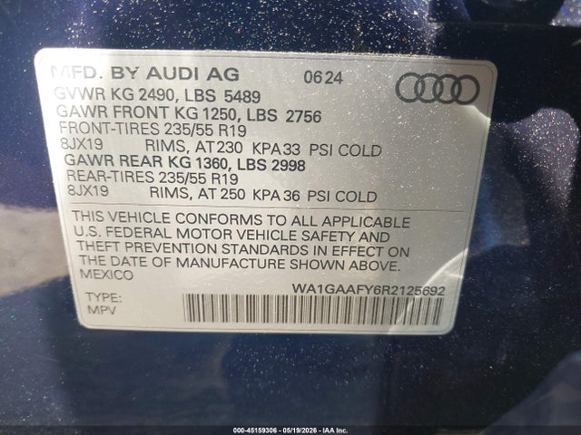 Продажа на аукционе авто 2024 Audi Q5 Premium 45 Tfsi S Line Quattro, vin: WA1GAAFY6R2125692, номер лота: 45159306