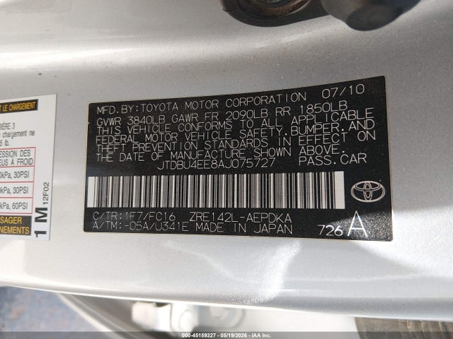 2010 Toyota Corolla Le მანქანა იყიდება აუქციონზე, vin: JTDBU4EE8AJ075727, აუქციონის ნომერი: 45159327