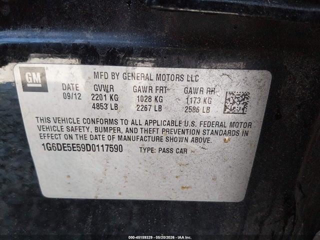 Aukcja sprzedaży 2013 Cadillac Cts Luxury, vin: 1G6DE5E59D0117590, numer aukcji: 45159329