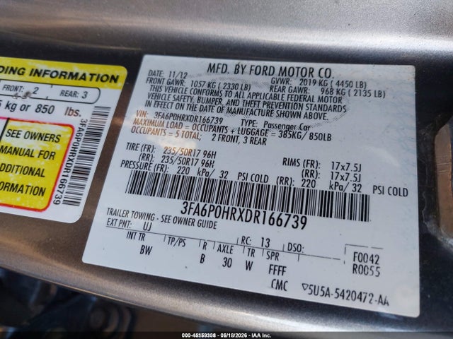 Aukcja sprzedaży 2013 Ford Fusion Se, vin: 3FA6P0HRXDR166739, numer aukcji: 45159338