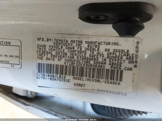 Продаж на аукціоні авто 2003 Toyota Camry Se V6, vin: 4T1BF32K43U046401, номер лоту: 45159340