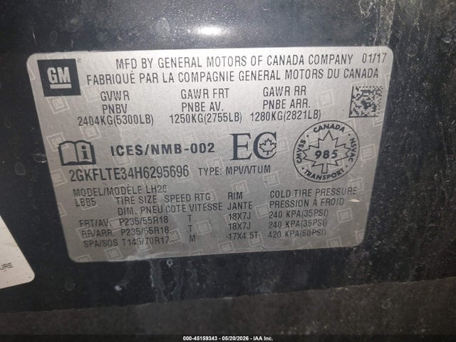 Aukcja sprzedaży 2017 Gmc Terrain Sle-2, vin: 2GKFLTE34H6295696, numer aukcji: 45159343