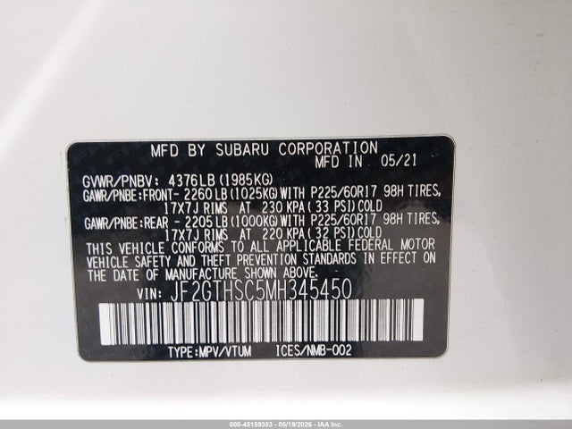 Продажа на аукционе авто 2021 Subaru Crosstrek Sport, vin: JF2GTHSC5MH345450, номер лота: 45159353