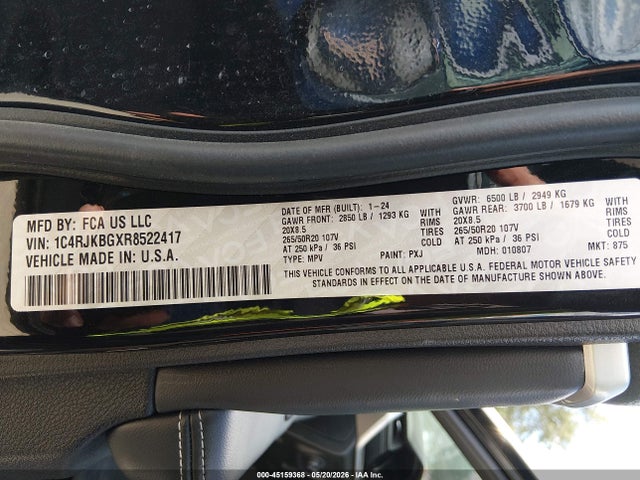 2024 Jeep Grand Cherokee L Limited 4x4 მანქანა იყიდება აუქციონზე, vin: 1C4RJKBGXR8522417, აუქციონის ნომერი: 45159368