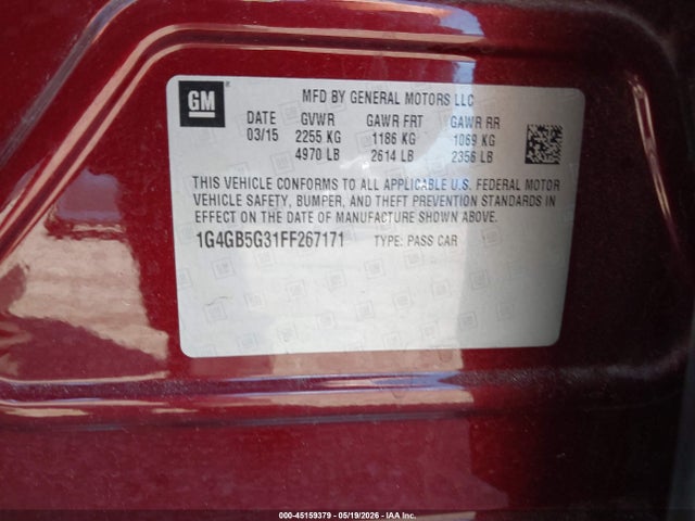 Aukcja sprzedaży 2015 Buick Lacrosse Leather, vin: 1G4GB5G31FF267171, numer aukcji: 45159379