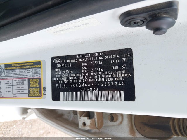 Продажа на аукционе авто 2015 Kia Optima Lx, vin: 5XXGM4A72FG367348, номер лота: 45159381