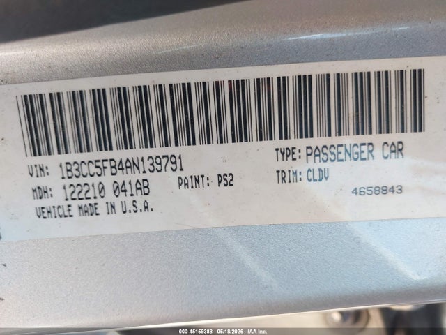 45159388 :رقم المزاد ، 1B3CC5FB4AN139791 vin ، 2010 Dodge Avenger R/t مزاد بيع