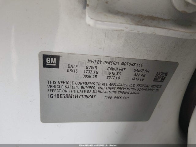 Продаж на аукціоні авто 2017 Chevrolet Cruze Lt Auto, vin: 1G1BE5SM1H7106847, номер лоту: 45159389