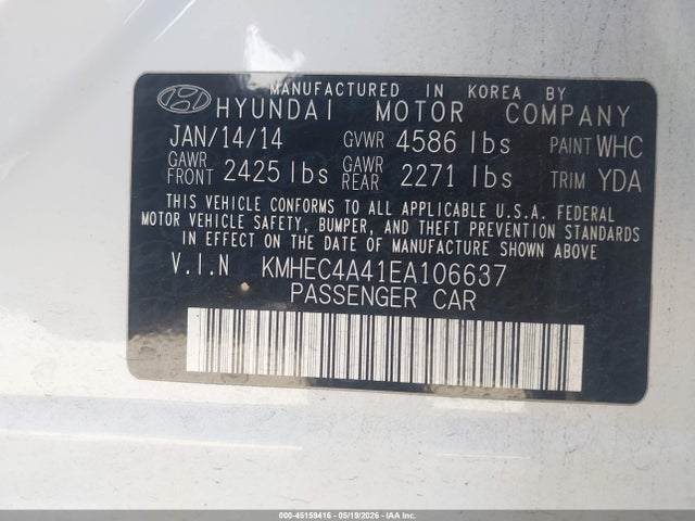 Aukcja sprzedaży 2014 Hyundai Sonata Hybrid Limited, vin: KMHEC4A41EA106637, numer aukcji: 45159416